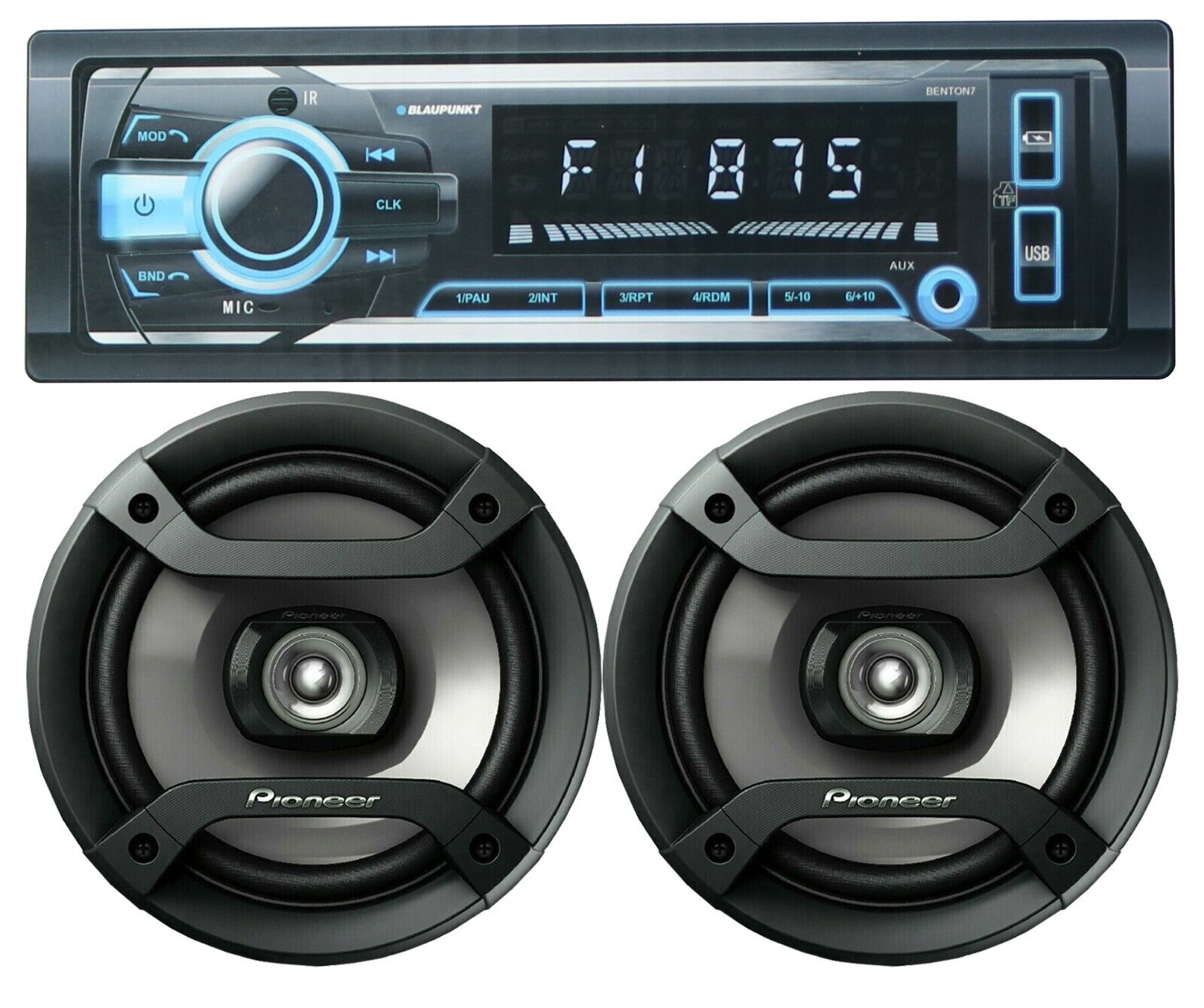 Blaupunkt 1Din MP3 Bluetooth Receiver + 2x Pioneer Car Audio 200w 6.5" Speaker Bundle