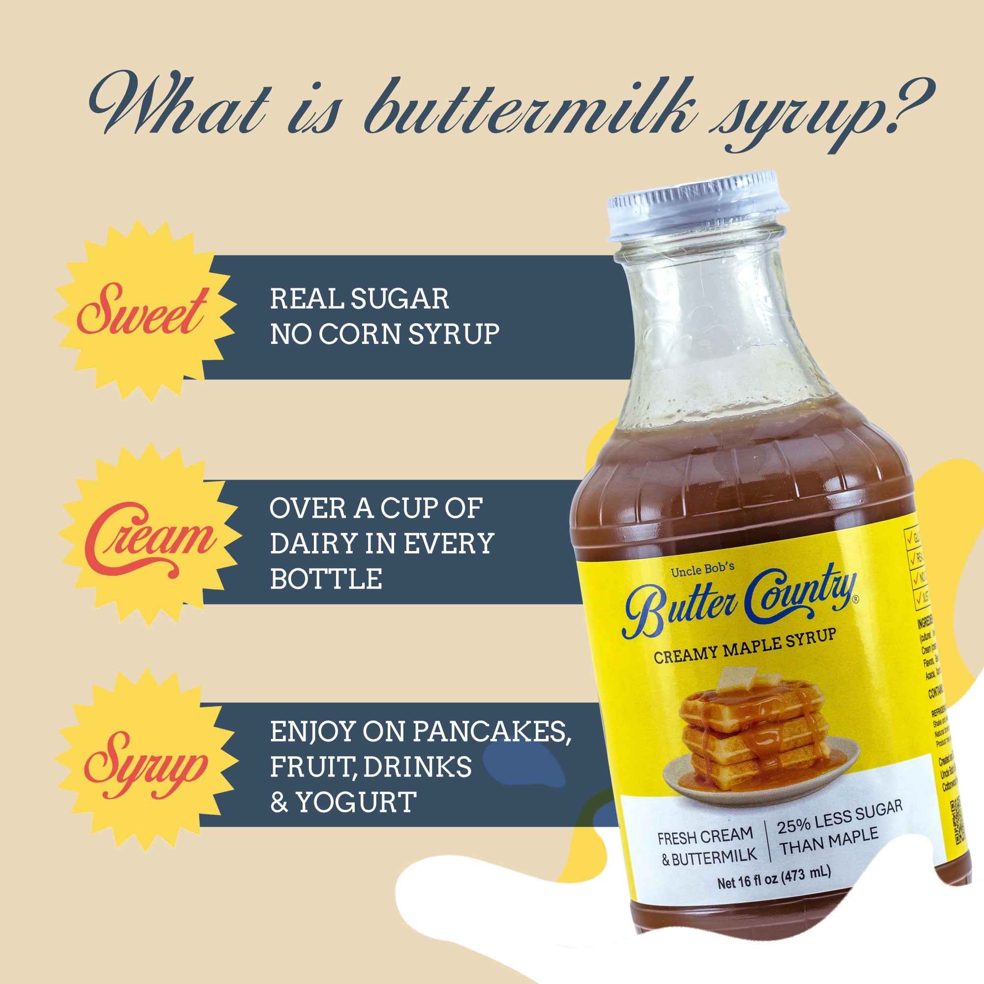 Butter Country Rich and Creamy Buttermilk Syrup | Creamy Maple Flavor | 16 fl oz/4 Pack