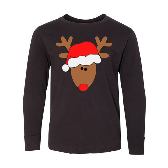 Inktastic Christmas Cute Reindeer in Santa Hat Long Sleeve Youth T-Shirt