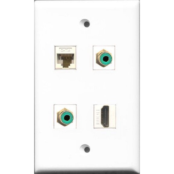 RiteAV 1 Port HDMI 2 Port RCA Green and 1 Port Cat6 Ethernet White Wall Plate