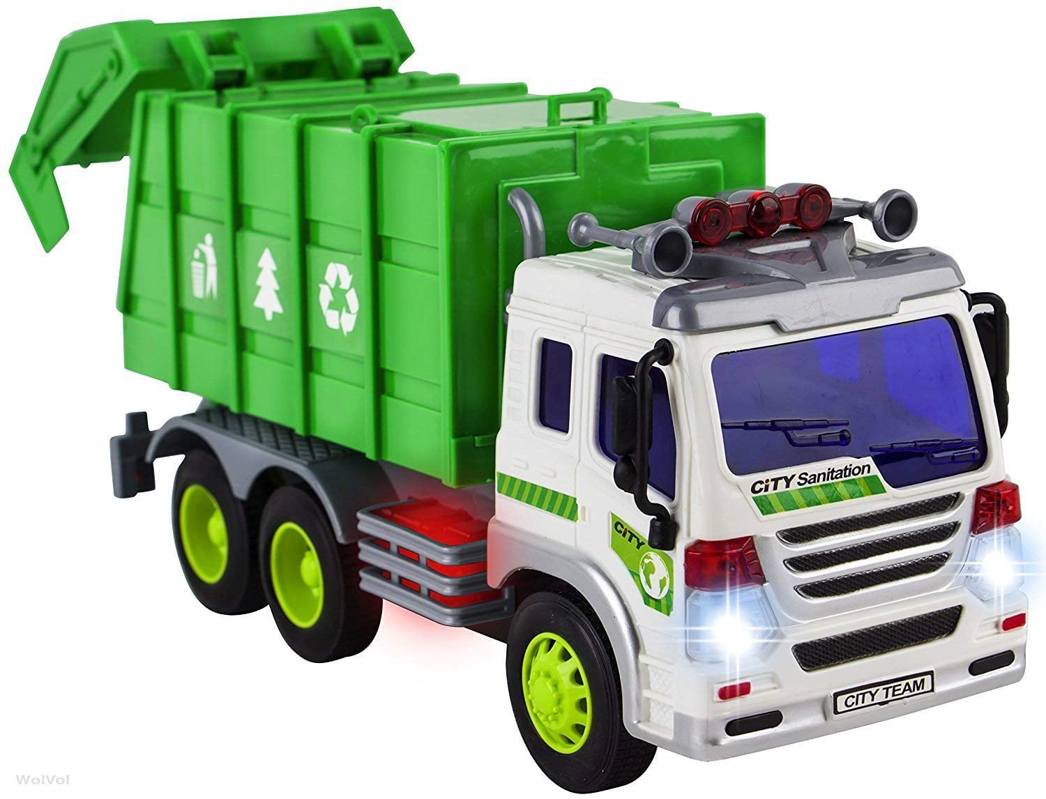 Friction Powered Large Garbage Truck Bin Toy Led & Sounds Boys Girls Toys 1:16 
