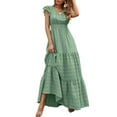 thumbnail image 2 of SAYOO Women's Summer Long Beachwear Dress Ruffle Short Sleeve V Neck Maxi Swing DressBoho Floral Tiered A-line Dress, 2 of 7