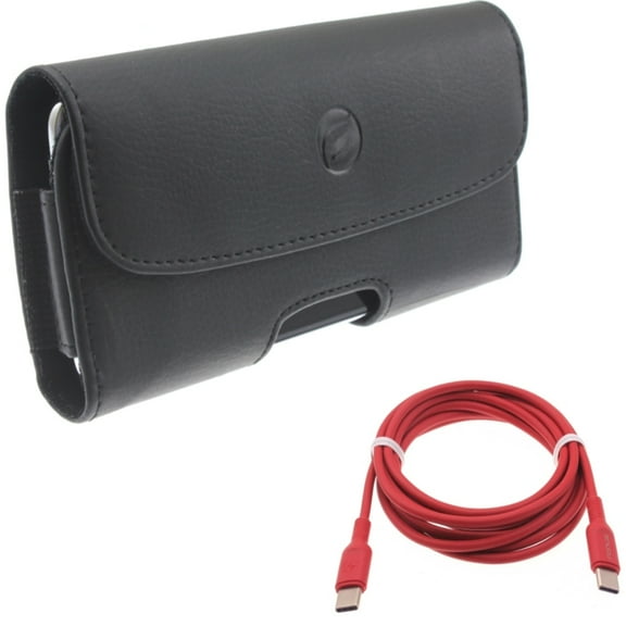 For Galaxy A73 /A23 /A14 /A13 - Case Belt Clip w Red 6ft Long Cable, Leather Holster Cover, USB-C to Type-C PD Fast Charger Cord for Samsung Galaxy A73 /A23 /A14 /A13 5G