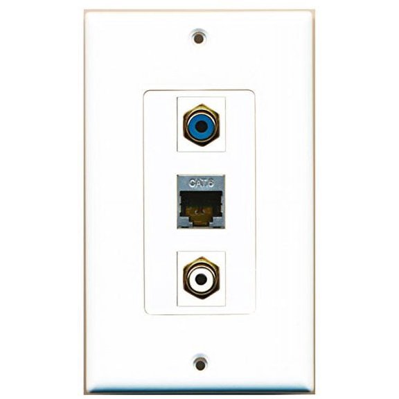 RiteAV - 1 Port RCA White and 1 Port RCA Blue and 1 Port Shielded Cat6 Ethernet Decorative Wall Plate Decorative