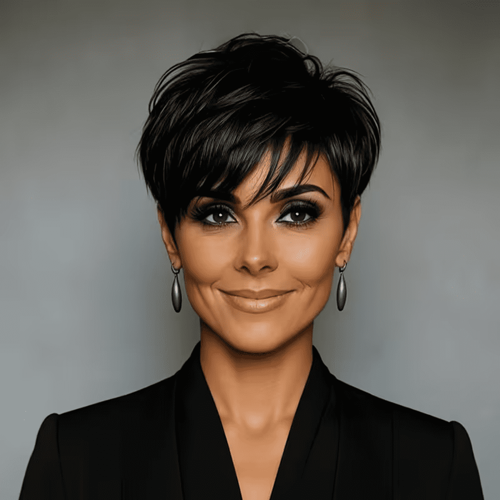 Short Layered Pixie Cut Human Hair Wigs With Bangs Chic Elegent Pixie Cut Wigs Lightweight Wavy Full Machine Made Wear and Go None Lace Front Wigs with Bangs