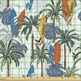thumbnail image 2 of Tropical Fabric by the Yard, Continuous Palm Trees Surfboards Monstera Leaves Illustration on Plain Backdrop, Decorative Upholstery Fabric for Chairs & Home Accents, Multicolor by Ambesonne, 2 of 5