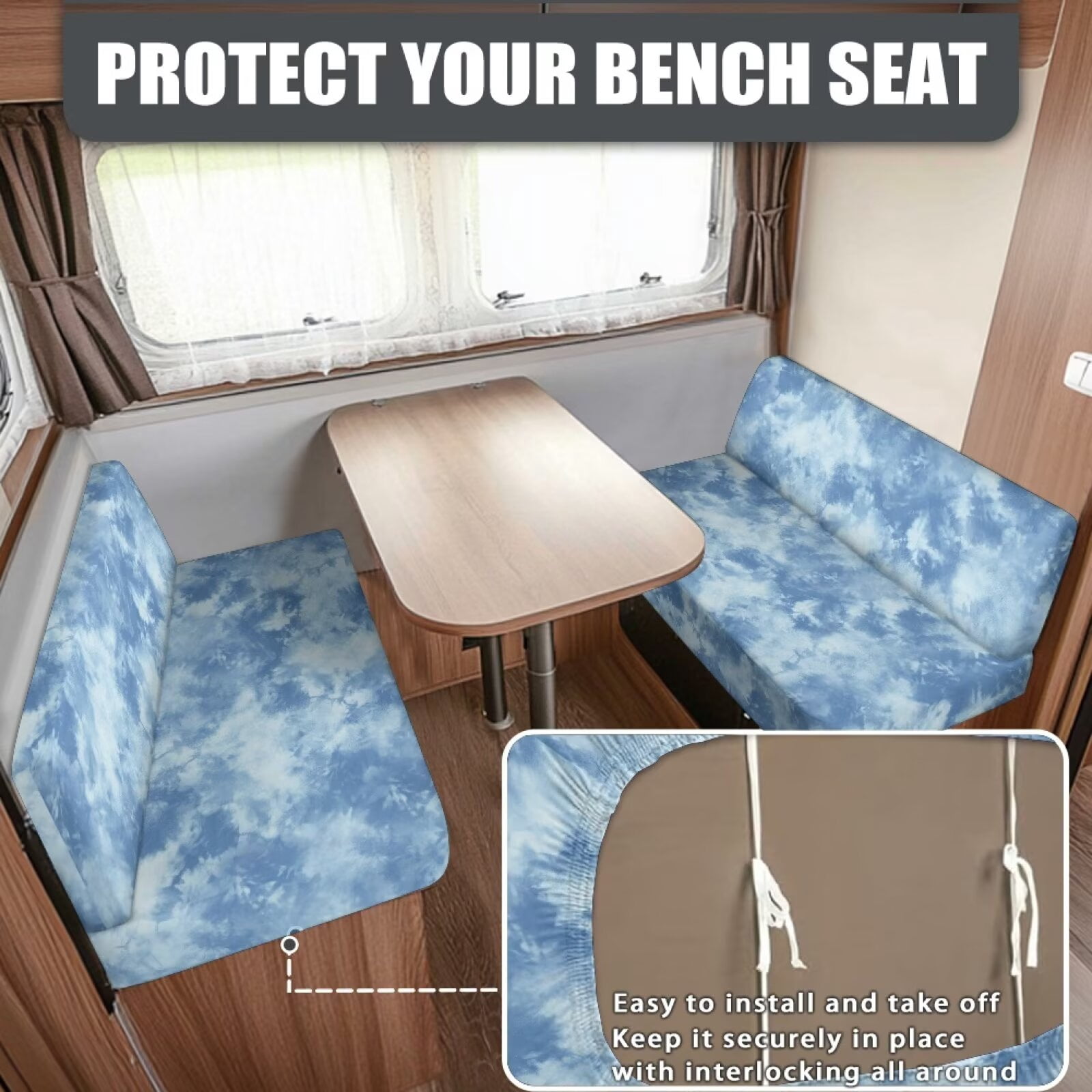 XYZCANDO Blue Sky RV Dinette Cushions Stretchable Camper Accessories Universal Furniture Covers for Sofa and Loveseat Comfortable Sofa Slip Covers for 2 Seat Cushion Couch Slipcovers Blue