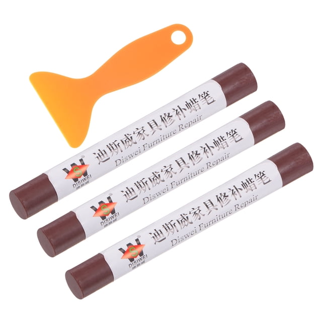 Madera Muebles Reparación Kit, 3uds Cera Madera Relleno Pegar con Espátula Crayón Marcadores Muebles Retoque Kit para Removedor Rayones Rozaduras en Muebles Piso, Granate Rojo