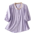 thumbnail image 2 of Soki Womens Summer Clothes Crew neck Loose Casual Short Sleeves Round-Neck Solid Color Loose Tops, 2 of 4