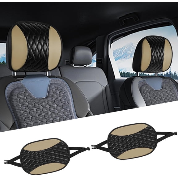 chasenew 2PCS Car Headrest Cover, Soft Breathable Leather Cars Front Seat Head Rest Covers, Waterproof Automotive Headrest Protector, Universal Interior Car Accessories for Most Vehicles (Beige)