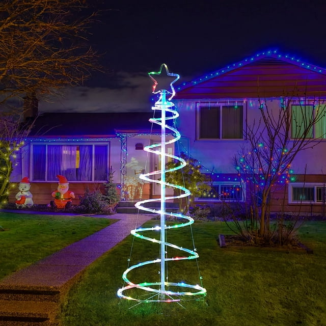Colorful Lighted Spiral Christmas Tree Lights with Remote, 5FT