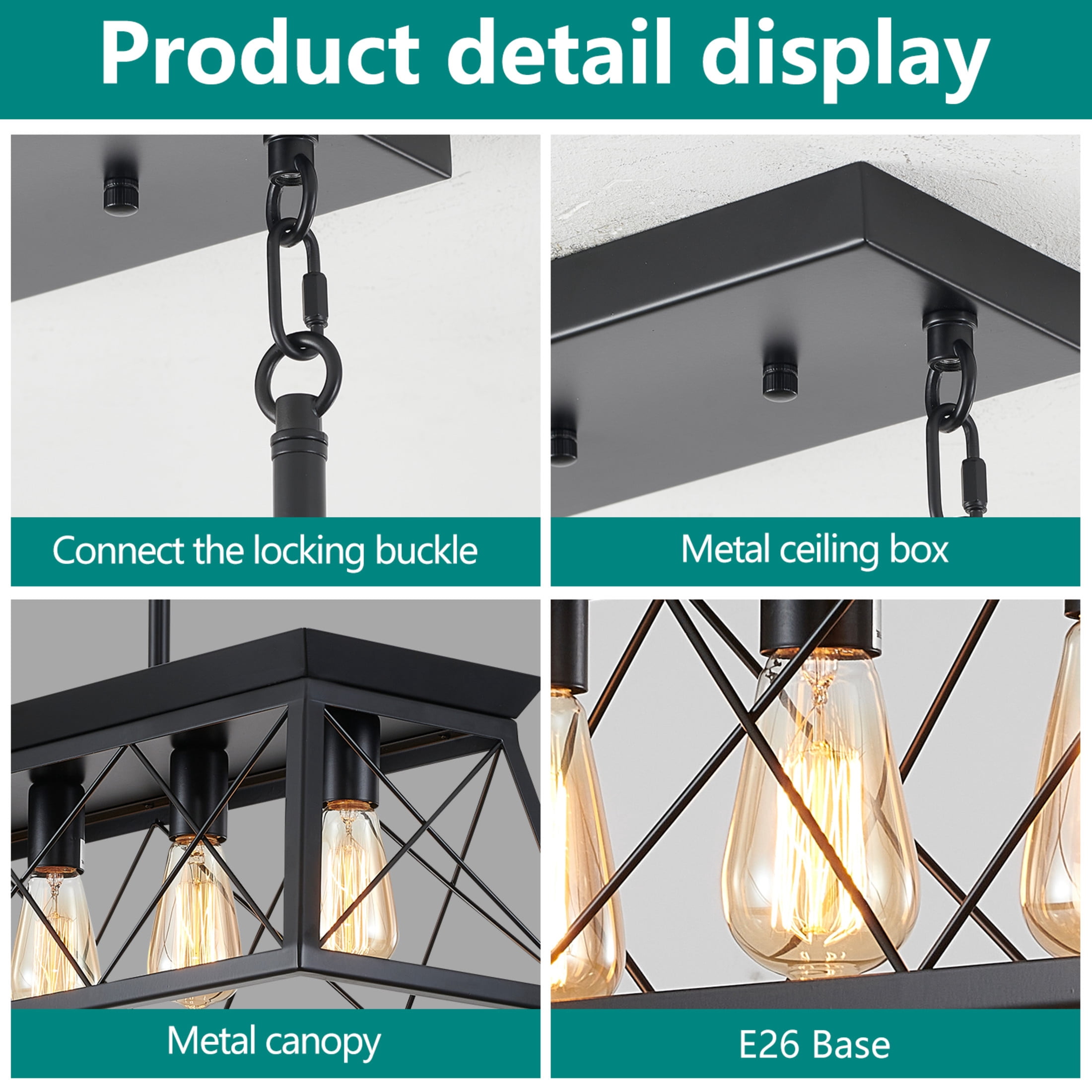 GDF Studio 5-Light E26 Farmhouse Chandelier, Rustic Kitchen Island Pendant Light with Adjustable Height, Black