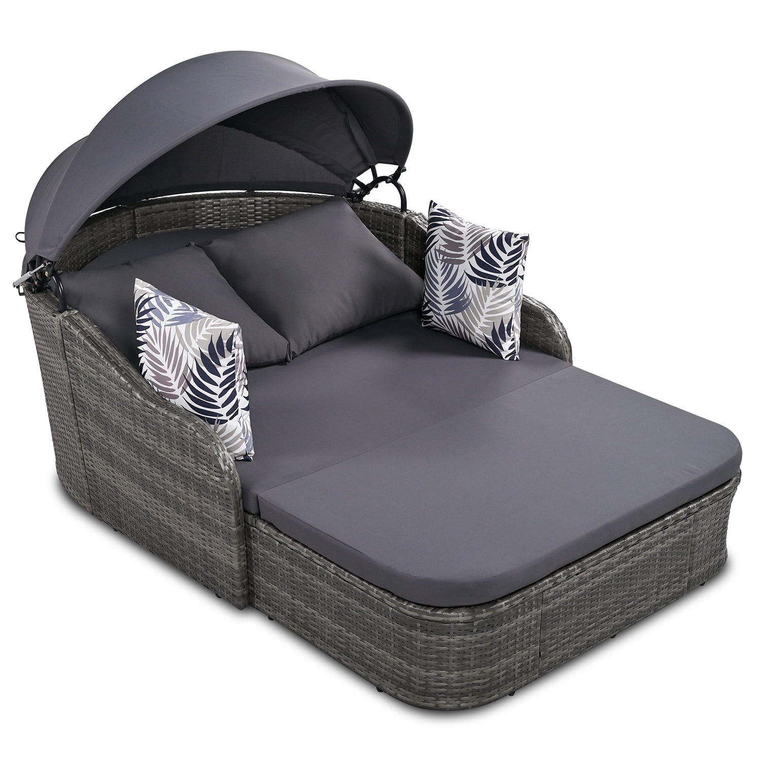 Kadyn 79.9" Outdoor Sunbed, PE Rattan Daybed with Adjustable Canopy, Double Lounge for Patio, Gray Kadyn 79.9" Outdoor Sunbed, PE Rattan Daybed with Adjustable Canopy, Double Lounge for Patio, Gray