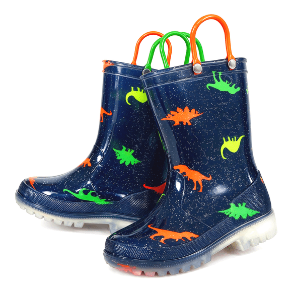 HSYAAMOO Boys Dinosaur Rain Boots Waterproof Kids Boots Handles Size 8