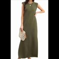 thumbnail image 1 of Vestido Maxi de Verano 2025 para Mujer, Informal, Holgado, con Abertura, Sin Arrugas, con Cuello Redondo y Bolsillos, Verde M, 1 of 9
