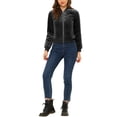 thumbnail image 2 of MODA NOVA Juniors Winter Zipper Velvet Surface Quilted Bomber Jacket with Pockets Black XS, 2 of 7