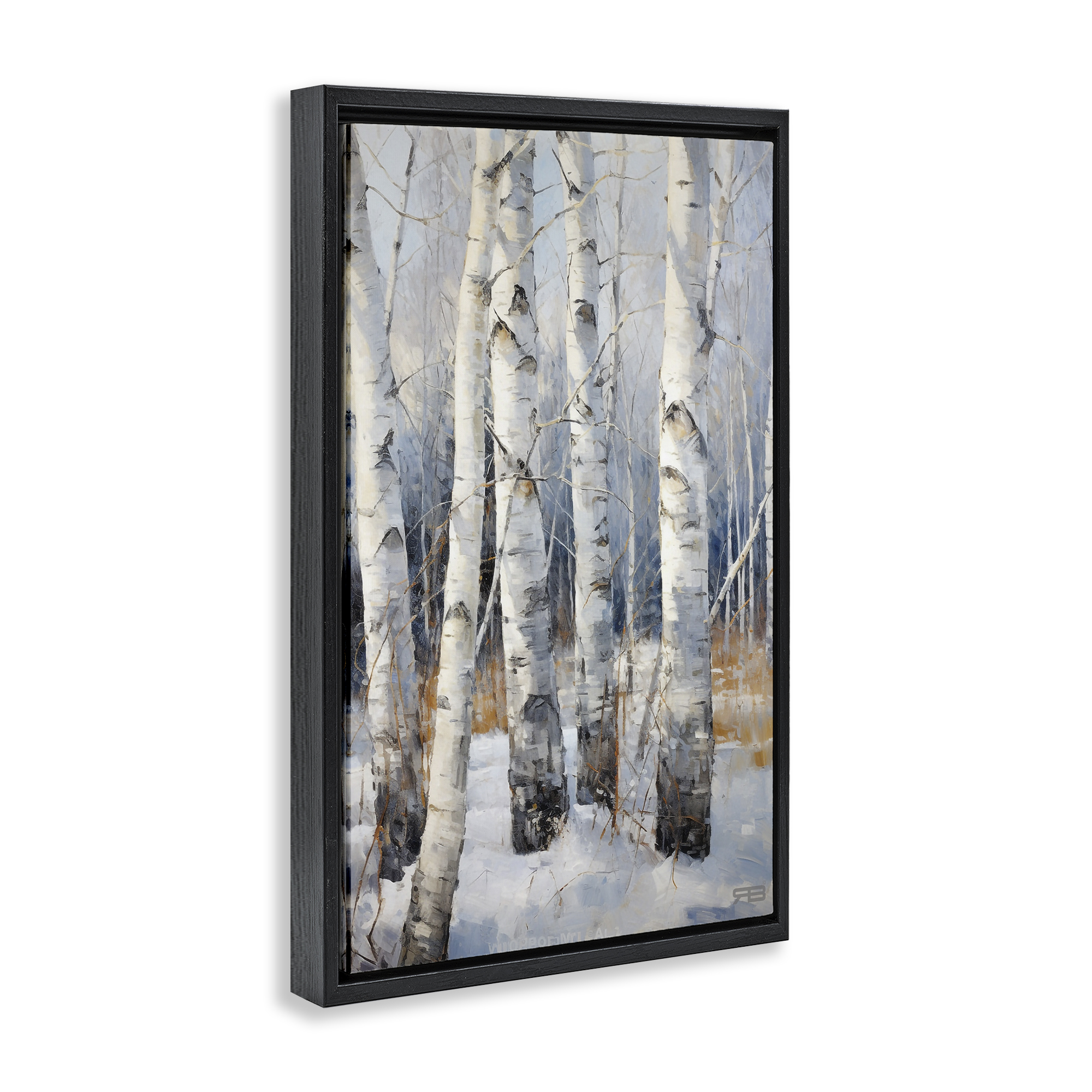 Stupell Industries Snowy Birch Forest Landscape Painting Black Floater Framed Art Print Wall Art, 17 x 25