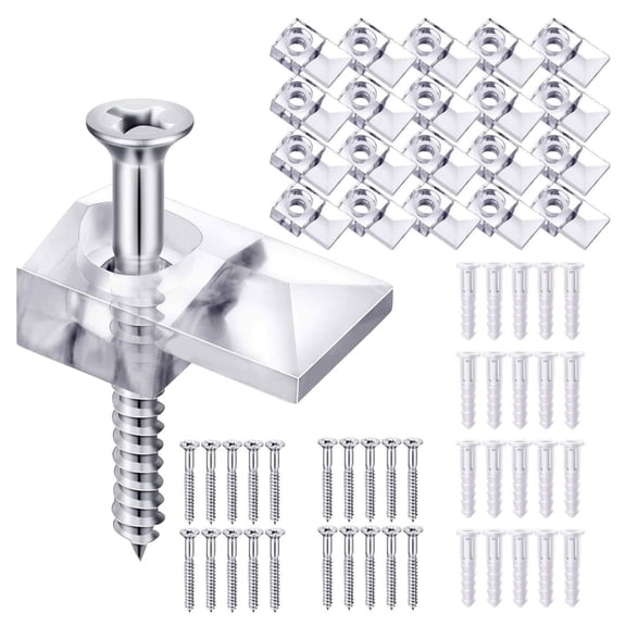 20/40Pcs Mirror Mounting Clips Clear Plastic Mirror Holder Clips Mirror Mounting Hanging Clip with Screw Wall Hardware