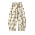 thumbnail image 4 of Women's Boho Polka Dot Trousers Summer Cotton Linen Elastic Waist Barrel Pants Loose Fit Casual Beach Pants Khaki L, 4 of 6