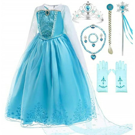 Romy's Collection Ice Queen Blue Party Princess Elsa Costume Dress-Up Set, 4-5