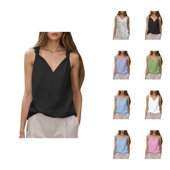 Tank Tops for Women Business Casual V Neck Knotted Sleeveless Blouse Trendy Dressy Work Shirt Summer Outfits