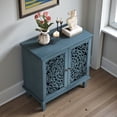 thumbnail image 3 of GZXS Antique Style Accent Cabinet, 2-Door Sideboard with Carved Floral Design, Solid Wood Legs, 31.5"L x 15.75"W x 31.5"H, Perfect as TV Stand, Console Table & Display Storage, Antique Blue, 3 of 8