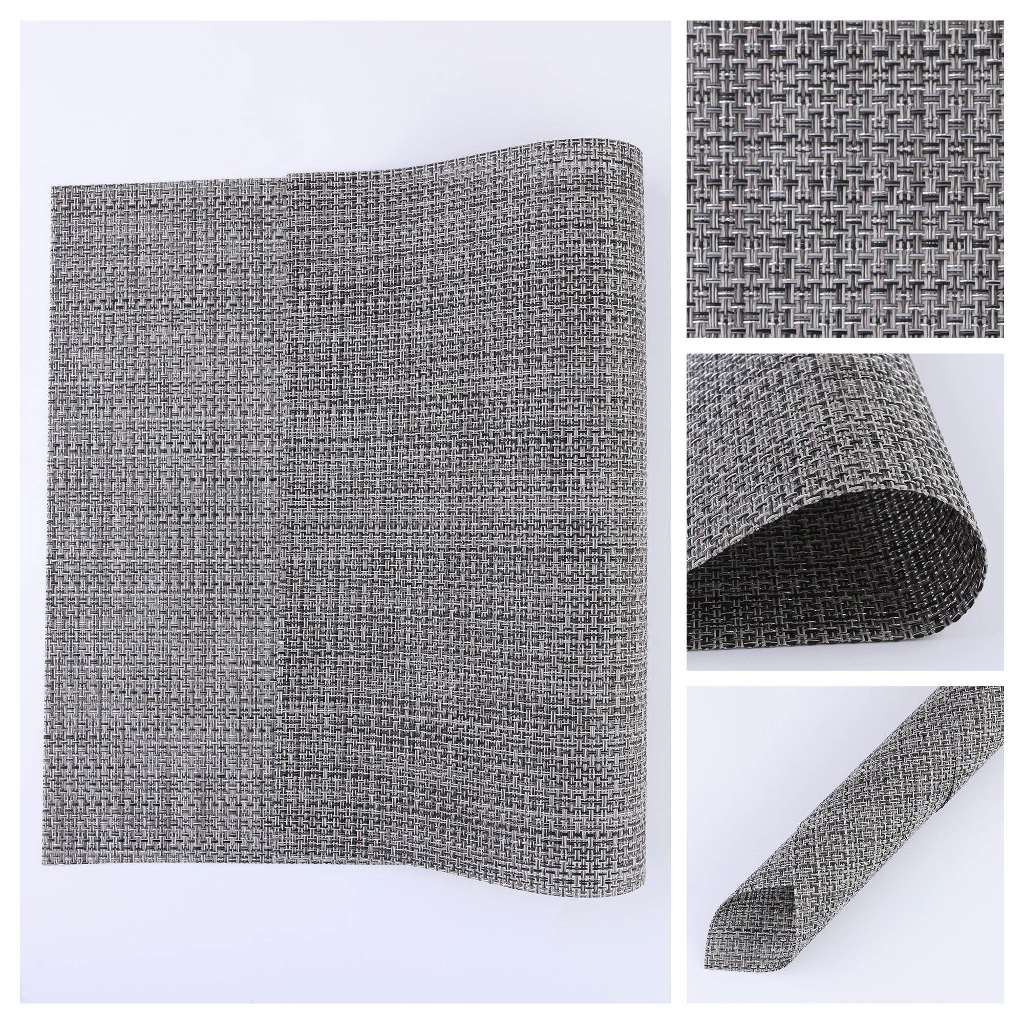 Unique Bargains Set of 6 Polyvinyl Chloride Solid Placemats Brown-Silver 18*12in