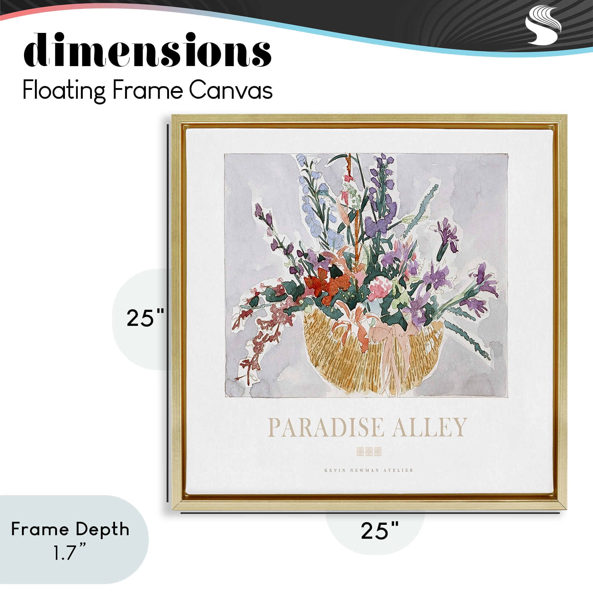 Stupell Industries Paradise Alley Basket of Flowers Gold Framed Floater Canvas Wall Art, design by Jadei Graphics