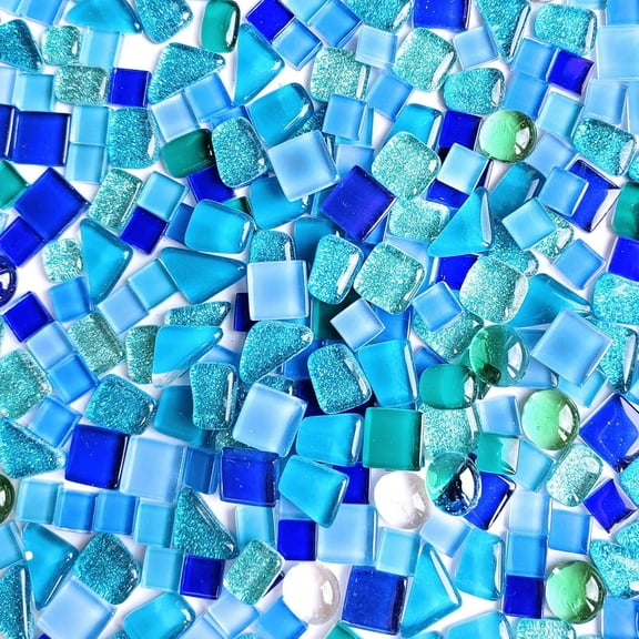 0.55 LB Irregular Crystal Mosaic Tiles,DIY Hobbies Children Handmade Crystal Craft,Blue Mixed Irregular Glass Mosaic Tiles for Art,Crafts,Home Decoration