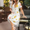 thumbnail image 3 of Zufioo Funny Chicken Print Women's Short Sleeve Dress, Elastic Round Neck Pullover A-line Knee-length Dress, Suitable for Party, Vacation, Leisure, 3 of 6