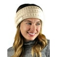 thumbnail image 3 of C.C Cable Knit Fuzzy Lined Ear Warmer Ponytail Pony Headband, Beige, 3 of 3