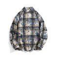 thumbnail image 1 of Blusa y camisa de manga larga con cuello vuelto para hombre, estilo informal, a cuadros, con bolsillos y botones, de licra, 1 of 8