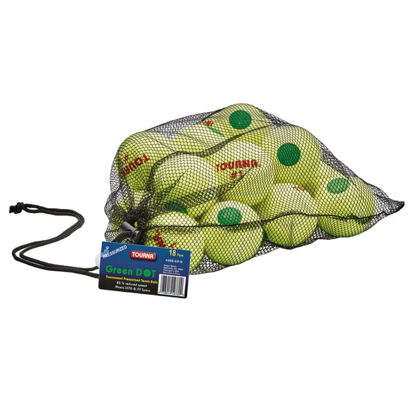 Pelotas de tenis TOURNA Green Dot de baja compresión x18