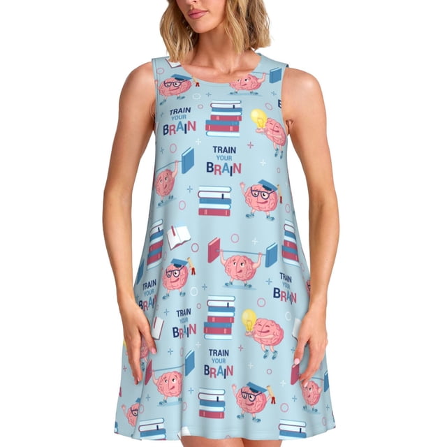 Xecao Robes d'Entraînement Cérébral pour Femmes Robes d'Été Décontractées Robes de Plage Sans Manches Robe Évasée avec Poches