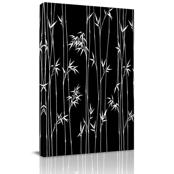 Canvas Wall Art Black Bamboos Canvas Art Print Minimalist White Bamboos Stems Leaf Pictures Wall Decor for Living Room Bedroom Artwork Decorations Stretched Framed Ready to Hang 12"x18"