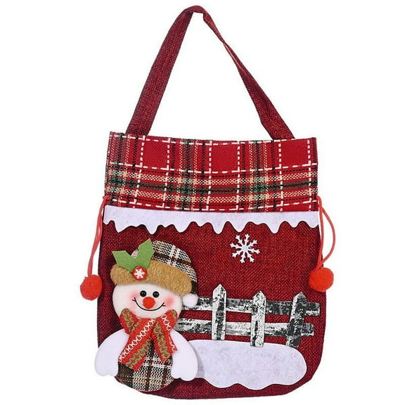 Christmas Gift Doll Bags, Santa Sack Drawstring Apple Bags with 3D Santa Snowman Reindeer Bear for Xmas Holiday Present (B)