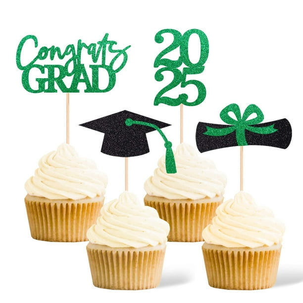 Decoración de graduación de clase de 2025, decoración para cupcakes, decoración de tartas de doble cara para suministros de fiesta de graduación, decoraciones de graduación para fiesta de graduados 20