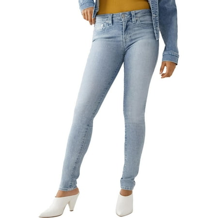 True Religion Womens Stella Mid Rise Light Wash Skinny Jeans