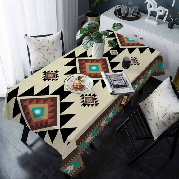 Southwest Geometric Tablecloth Rectangle Table Cloth 60x120 , Waterproof Tablecloth Outdoor Table Cloth, Brown Mexican Aztec Boho Tribal Washable Table Cover for Kitchen Dining Party