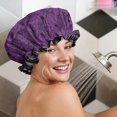thumbnail image 5 of Shower Caps,Halloween Purple Spider Web Pattern Waterproof Shower Cap for Women 4 Pieces,Double Reusable Hair Cover for Shower PEVA Elastic Stretch Hem, 5 of 7