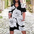thumbnail image 2 of Womens Casual Dresses Black And White Rose Pattern Short Sleeve Dress Summer Dresses for Women 2025, 2 of 6
