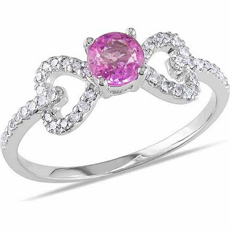 5/8 Carat T.G.W. Pink Sapphire and 1/5 Carat T.W. Diamond 10kt White Gold Bow Ring