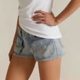 thumbnail image 7 of Mifsaly Womens Low Rise Denim Shorts Distressed Casual Mini Jean Shorts with Large Flap Pockets Flattering Summer Fashion Club Vacation Clothes Blue,L, 7 of 7