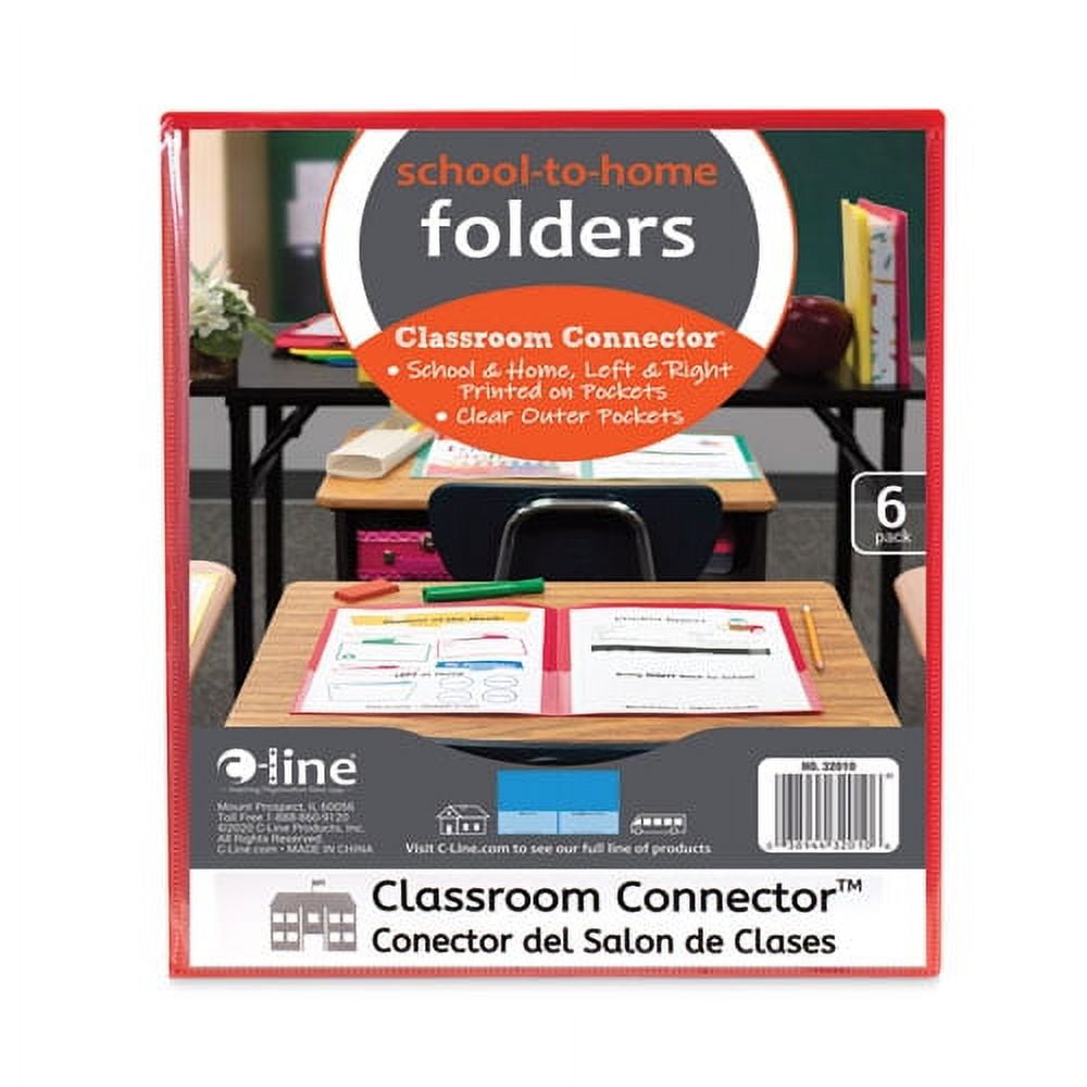 Classroom Connector Folders, 11 X 8.5, Clear/assorted, 6/pack | Bundle of 10 Packs