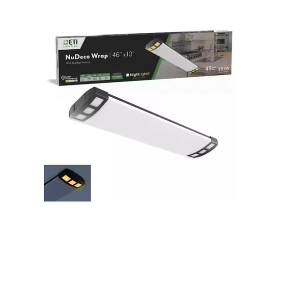 ETI 46”x 10” NuDeco LED Wrap with Night Light and Black Endcaps, 4500 Lumen, 3CCT Color Preference, Dimmable, 120-Volt, C03032401A