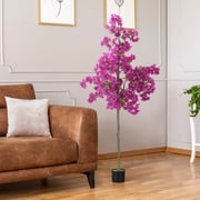 6FT Artificial Bougainvillea Tree - Purple Silk Flower Faux Plant with Nursery Pot for Outdoor & Indoor Decor