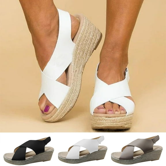 Miluxas Women's Platform Wedge Sandals Comfortable Ankle Strap Sandals for Women Casual Dressy Summer White 9(42)