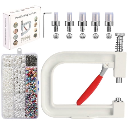 Handheld Manual Bead & Rivet Setter – Rhinestone Pearl Press Tool for Jewelry, Clothes & Crafts-Pearl set(White)Z