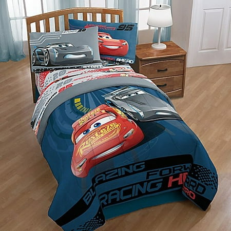5 Piece Cars Lightning Mcqueen Boys Twin Comforter Sheets Bonus