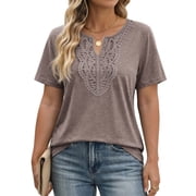 Fantaslook Lace Plus Size Tops for Women V Neck Short Sleeve Blouses Summer Tunic Shirts